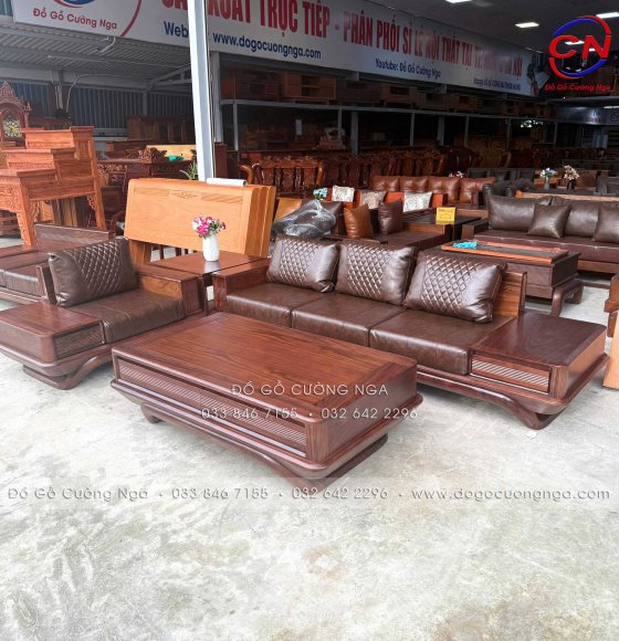 Sofa 2 Văng Chân Thuyền Thu Nhỏ Gỗ Óc Chó Cho Diện Tích 16m² - 20m²