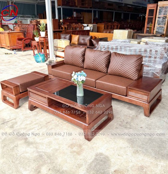 Sofa Văng Choãi Gỗ Sồi Nga Màu Óc Chó Cho Phòng Khách Nhỏ