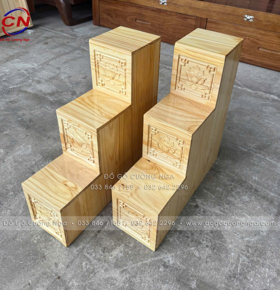 Bậc Tam Cấp Ông Địa Thần Tài Gỗ Thông 16cm