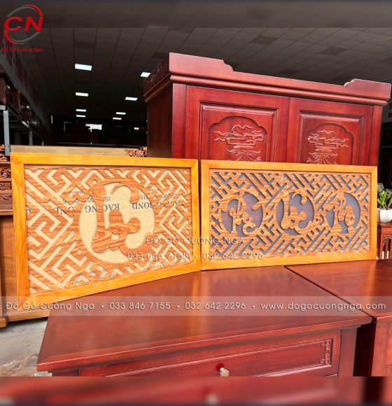 Tấm Chống Ám Khói Bàn Thờ Gỗ Xoan Họa Tiết Chữ