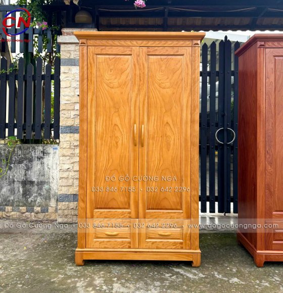 Tủ Quần Áo Gỗ Gõ Đỏ 2 Cánh Trơn 1m2