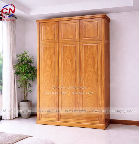 Tủ Áo Gỗ Gõ Đỏ 2 Tầng 3 Cánh Bền Đẹp Đáng Sở Hữu