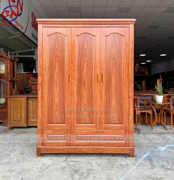 Tủ Áo Gỗ Cẩm Vân 3 Cánh Thiết Kế Đơn Giản Thanh Lịch