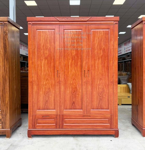 Tủ Áo Gỗ Cẩm 3 Cánh 1m6 Mẫu Trơn Đơn Giản