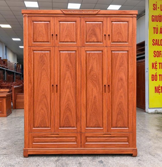 Tủ Quần Áo Gỗ Hương Đá 4 Cánh 2 Tầng Đẹp - Két Âm