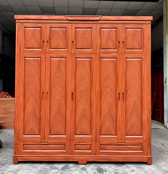 Tủ Quần Áo Gỗ Hương Đá 5 Cánh 2 Tầng Két Âm