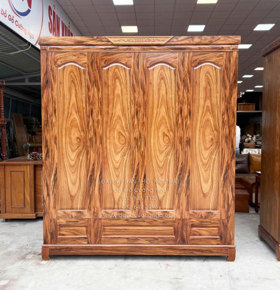 Tủ Áo Gỗ Hương Xám 4 Cánh 1m9 Mẫu Trơn