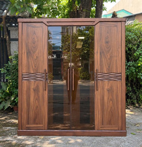 Tủ Áo Gỗ Óc Chó 4 Cánh Phối Kính Hiện Đại - Mẫu Cánh Thuyền