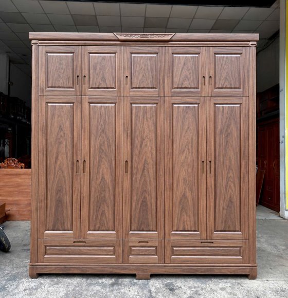 Tủ Quần Áo Gỗ Óc Chó 5 Cánh 2 Tầng Hiện Đại, Tiện Nghi