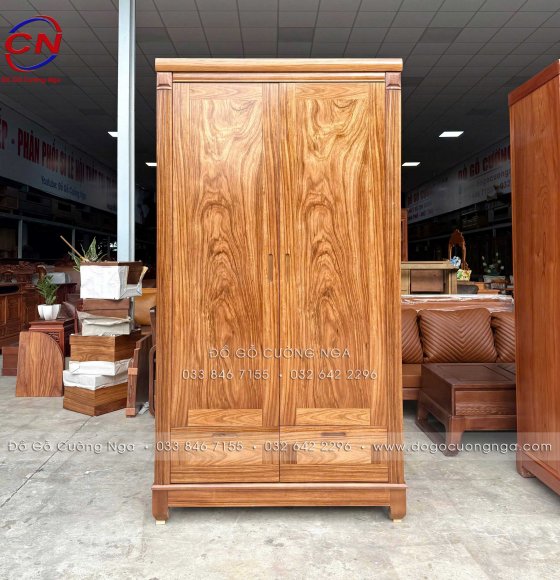 Tủ Quần Áo Gỗ Hương Xám 2 Cánh Trơn
