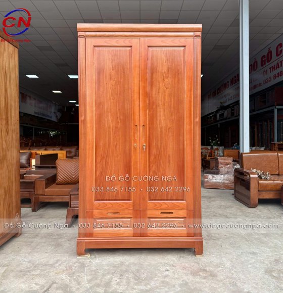 Tủ Quần Áo Gỗ Xoan Đào 2 Cánh Trơn