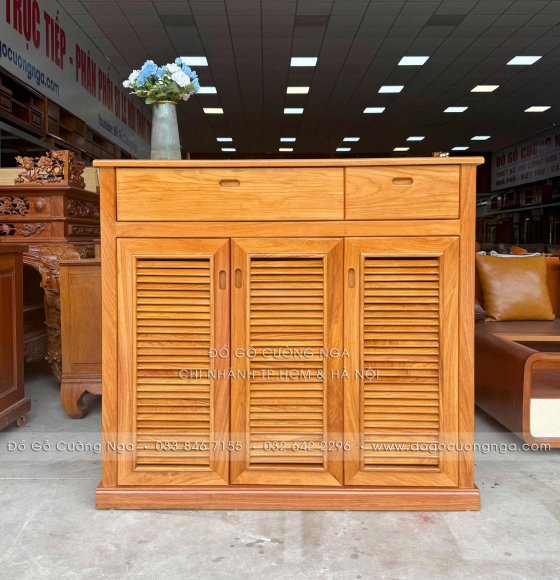 Tủ Giày Dép Gỗ Gõ Đỏ 3 Cánh Lá Sách 1m2 Sang Trọng