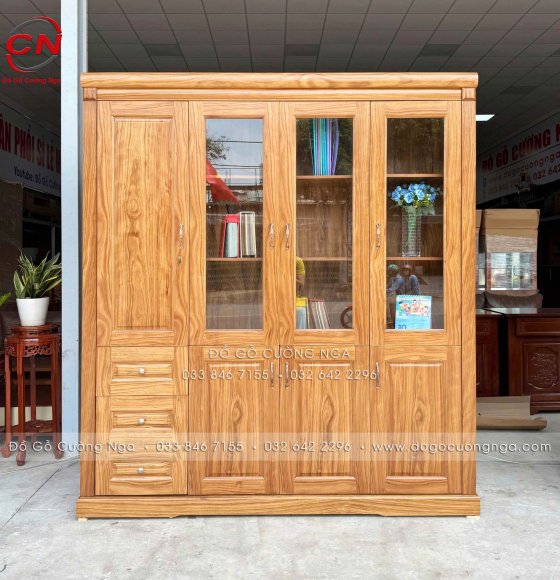 Tủ Hồ Sơ Gỗ Hương Xám 4 Cánh 1m9 Hiện Đại