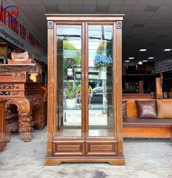 Tủ Rượu Vuông Gỗ Sồi Nga Màu Óc Chó Nhiều Kích Thước | 87cm, 1m07, 1m27