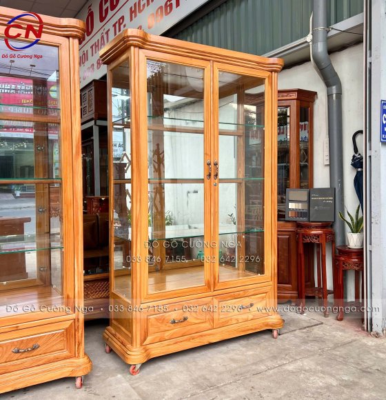 Tủ Rượu Vuông Gỗ Gõ Đỏ 2 Cánh 1m25 Bo Góc Mềm Mại Sang Trọng