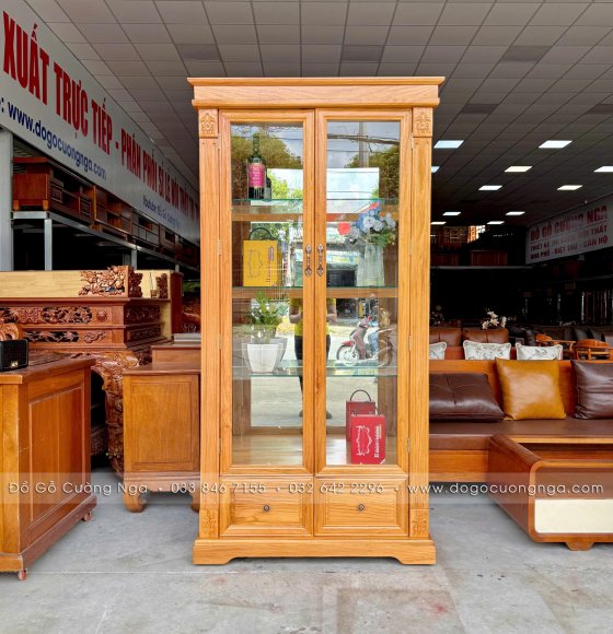 Tủ Rượu Vuông Gỗ Gõ Đỏ Cao Cấp 1m05 Sang Trọng