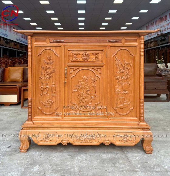 Tủ thờ gỗ gõ đỏ 1m53 - cánh trạm cao cấp 