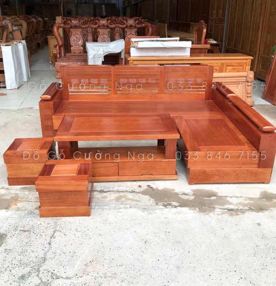Sofa Hiện Đại Gỗ Xoan Đào góc L 2m1x1m65