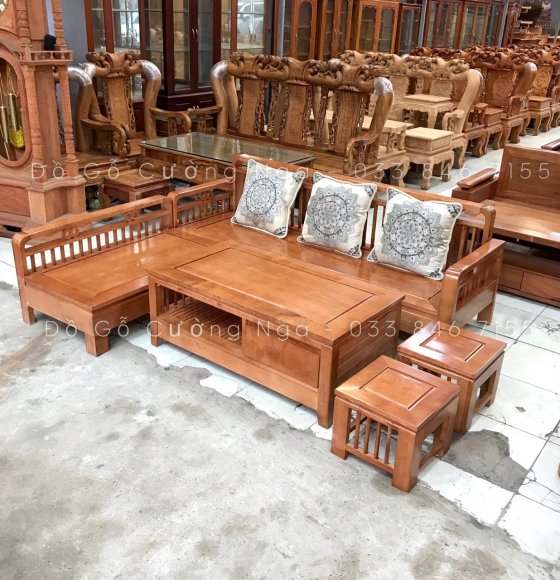 Bàn Ghế Góc Gỗ Sồi Nga 2mx1m7