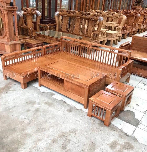 Bàn Ghế Góc Gỗ Sồi Nga Mẫu Hiện Đại 2mx1m7