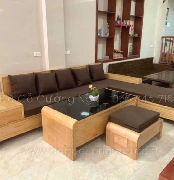 Sofa gỗ Sồi Nga Kèm Nệm Cao Cấp 2m8x1m8 - TN