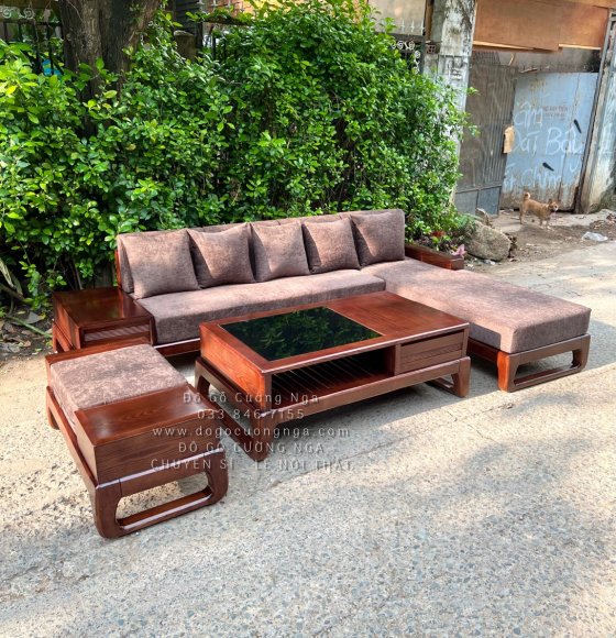 Bộ ghế sofa gỗ sồi nga hiện đại màu óc chó 2m8x1m8 - vế phải 