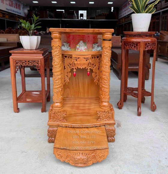 Bàn Thờ Ông Địa -Thần Tài Gỗ Gõ Đỏ 50x80 - HĐ