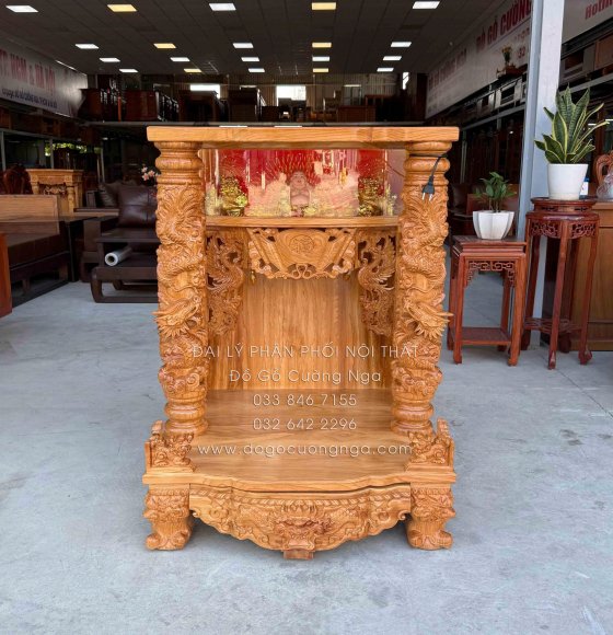 Bàn Thờ Ông Địa Thần Tài Gỗ Gõ Đỏ 80x1m07 Bền Đẹp