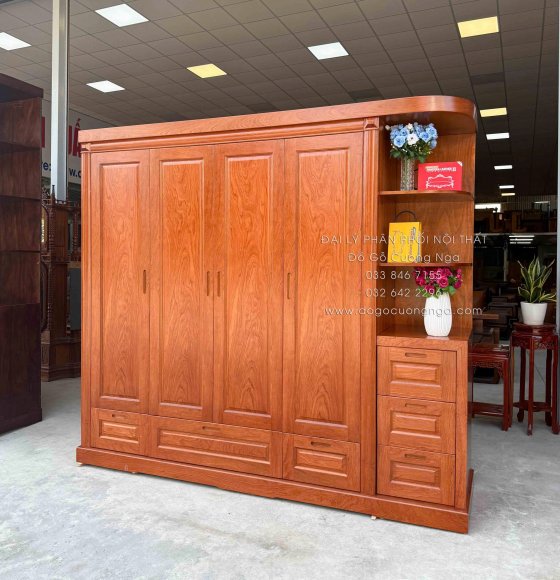 Tủ Áo Gỗ Hương Đá 4 Cánh Kèm Góc Trang Trí Bo Cạnh