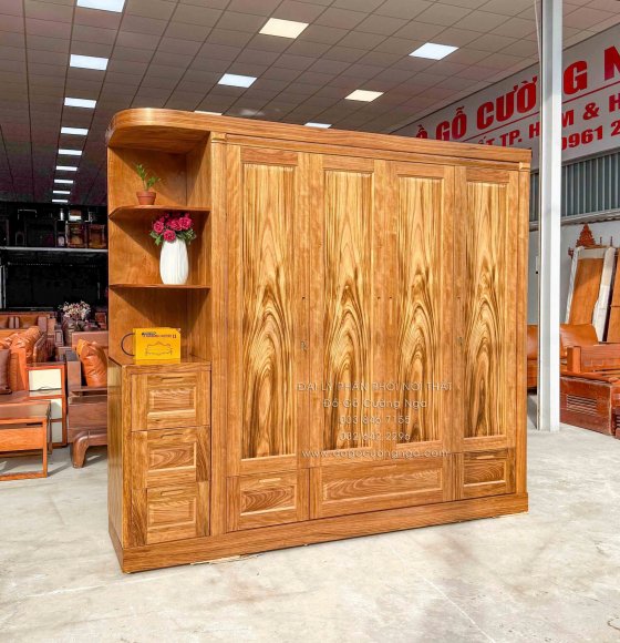 Tủ Quần Áo Gỗ Hương Xám 4 Cánh Kèm Góc Trang Trí Hiện Đại - Vế Trái 