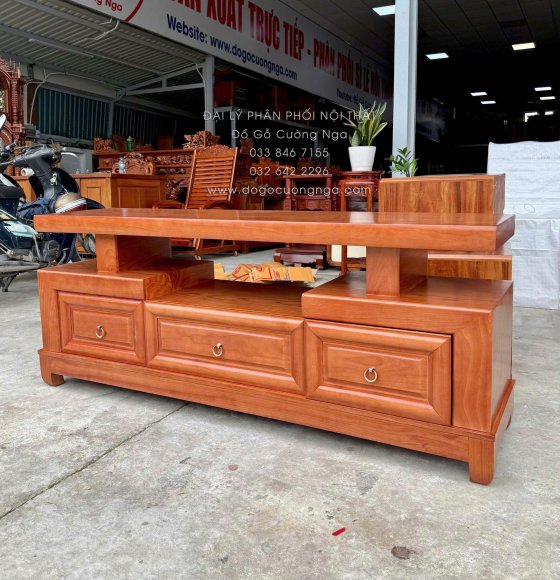Kệ TiVi Gỗ Xoan Đào - Mẫu Nhật 3 Ngăn kéo 