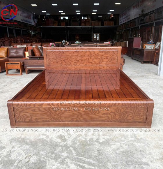 Giường Ngủ Gỗ Sồi Nga Lau Màu Óc Chó - Phản Thưa Mẫu Trơn