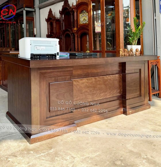 Bàn Làm Việc Giám Đốc Gỗ Hương Xám Màu Óc Chó Đa Năng 1m87