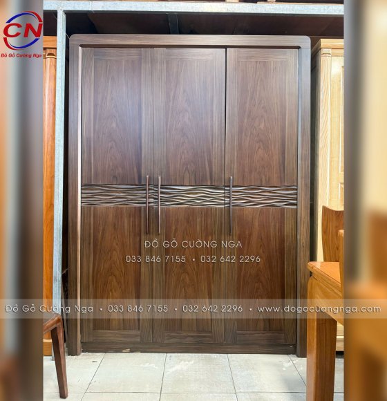 Tủ Quần Áo Gỗ Óc Chó Cao Cấp 3 Cánh Chạm Sóng Sang Trọng