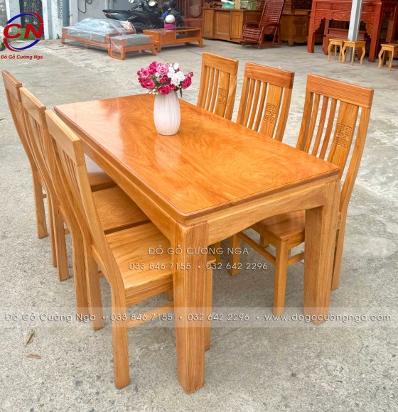 Bàn Ăn Gỗ Gõ Đỏ Cao Cấp 6 Ghế Mặt Bàn Nguyên Tấm