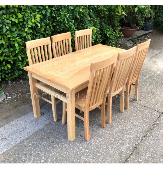 bộ bàn ăn 6 ghế gỗ sồi mặt đá