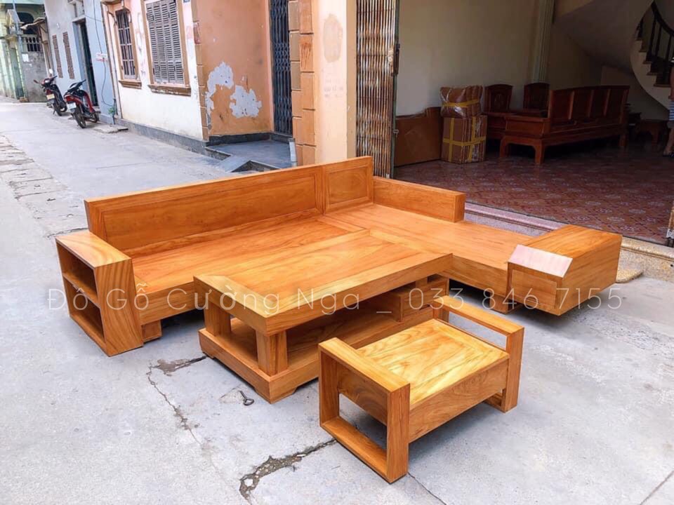 Bộ bàn ghế sofa gỗ gõ đỏ góc chữ L hiện đại