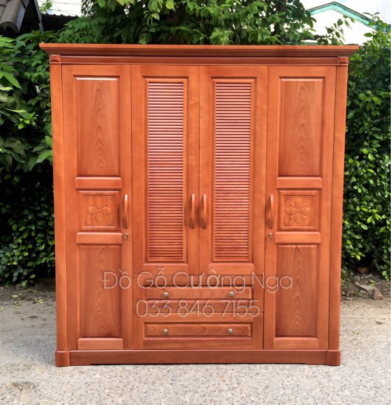 Tủ quần áo gỗ xoan đào 4 cánh 2m
