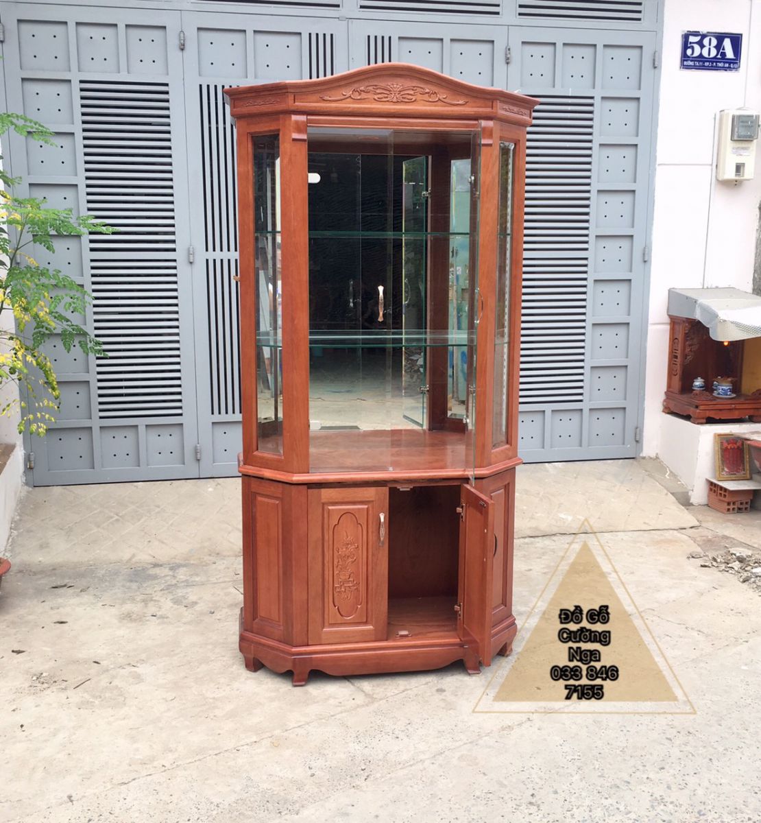 Tủ rượu gỗ xoan đào mẫu lục lăng