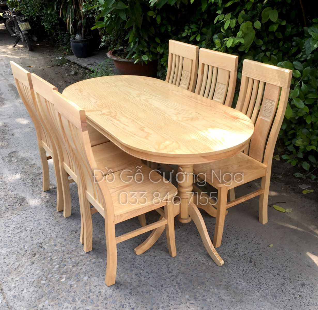 bàn ăn 6 ghế gỗ sồi nga ô van