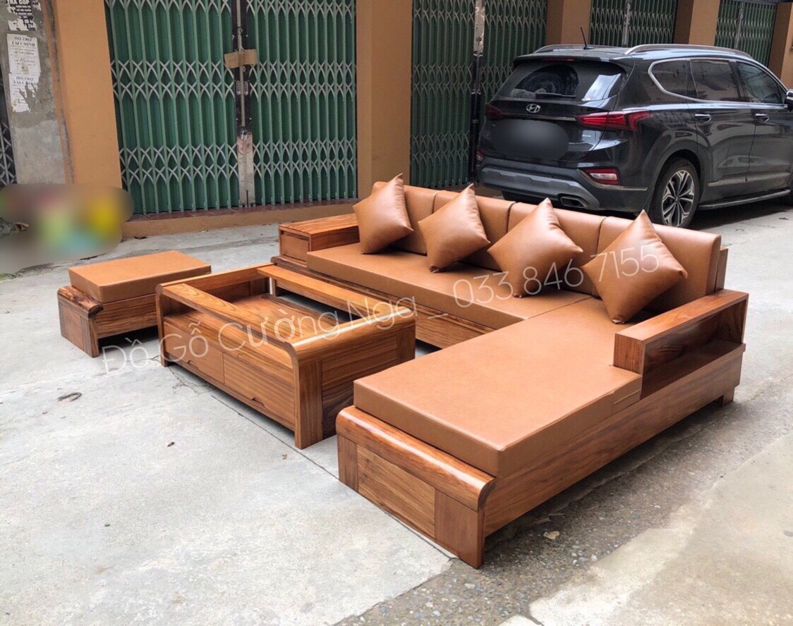 bộ bàn ghế sofa gỗ hương xám kiểu L