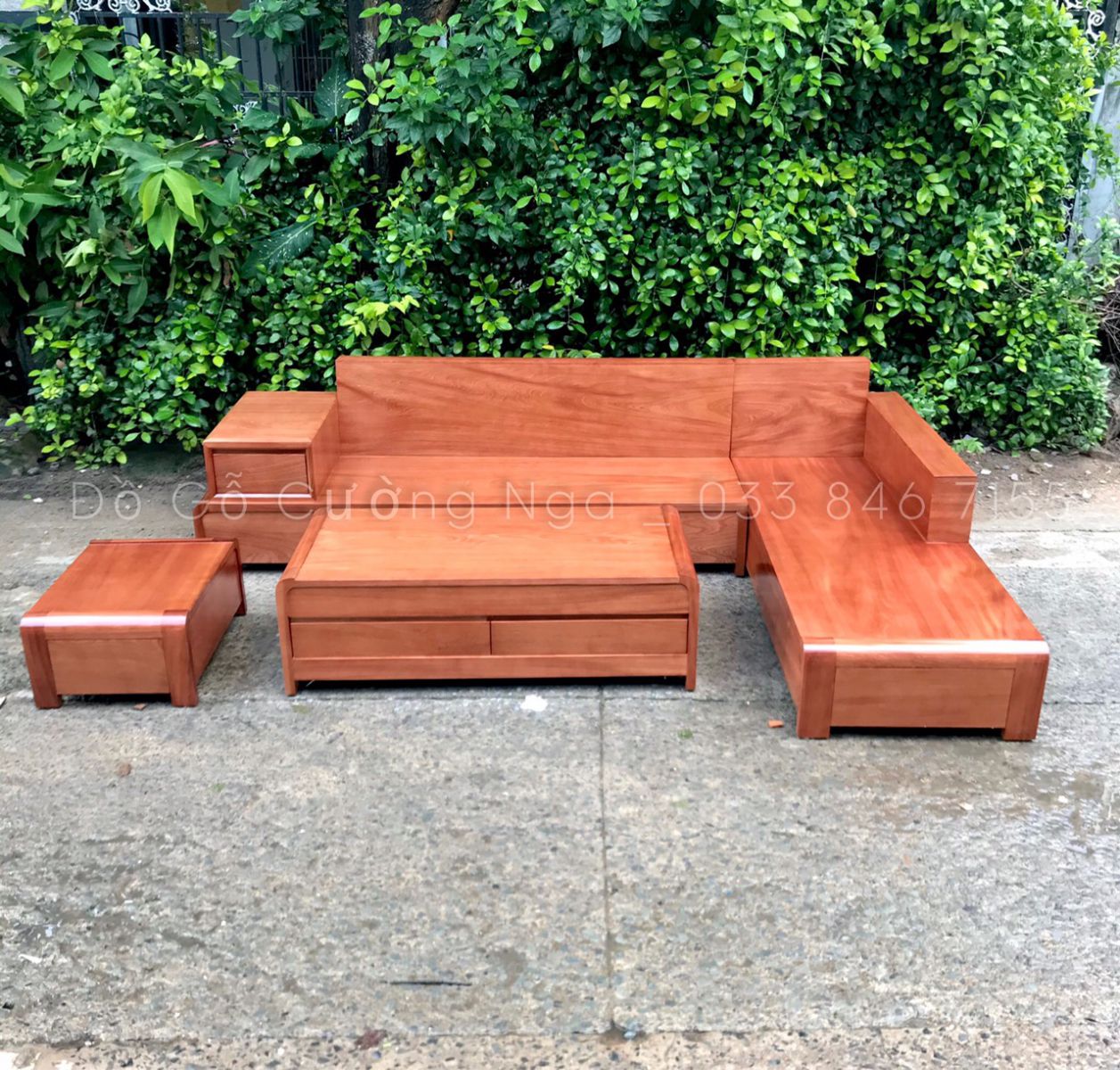 sofa gỗ xoan đào chân cuốn 2m8x1m9 vế phải