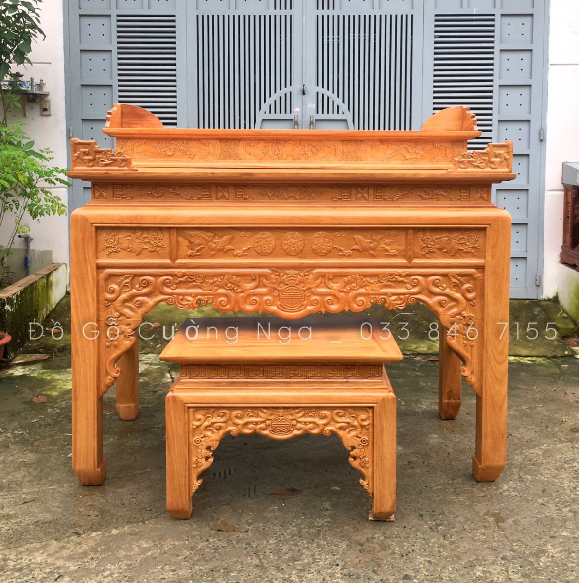 Bàn thờ Án gian gỗ gõ đỏ - 1m53 bộ 3 chi tiêt 