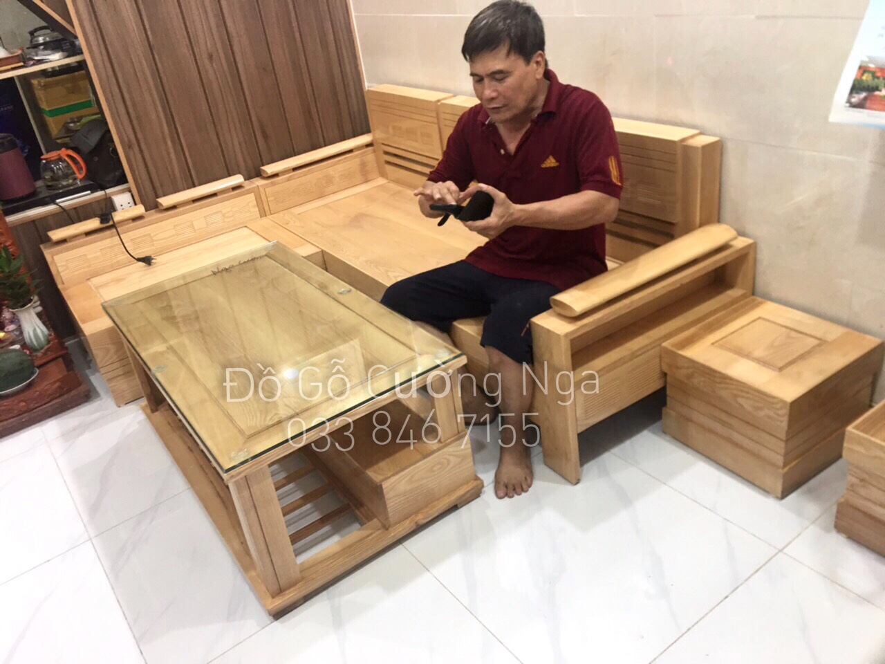 Bàn ghế góc gỗ sồi nga