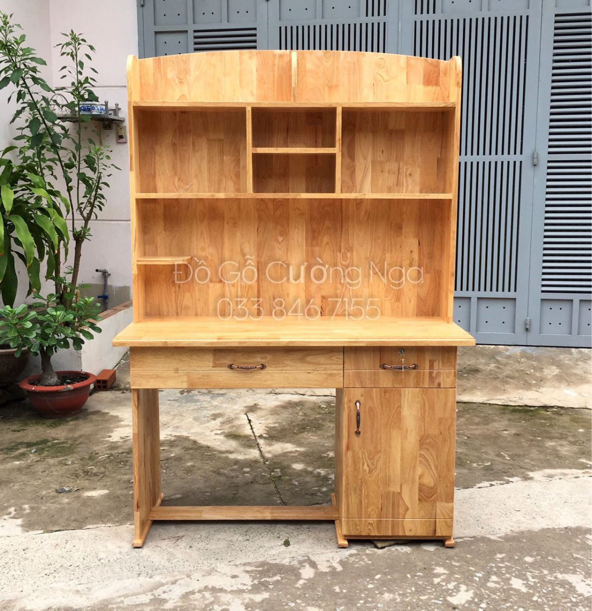 bàn học gỗ tự nhiên kèm kệ sách giá rẻ 