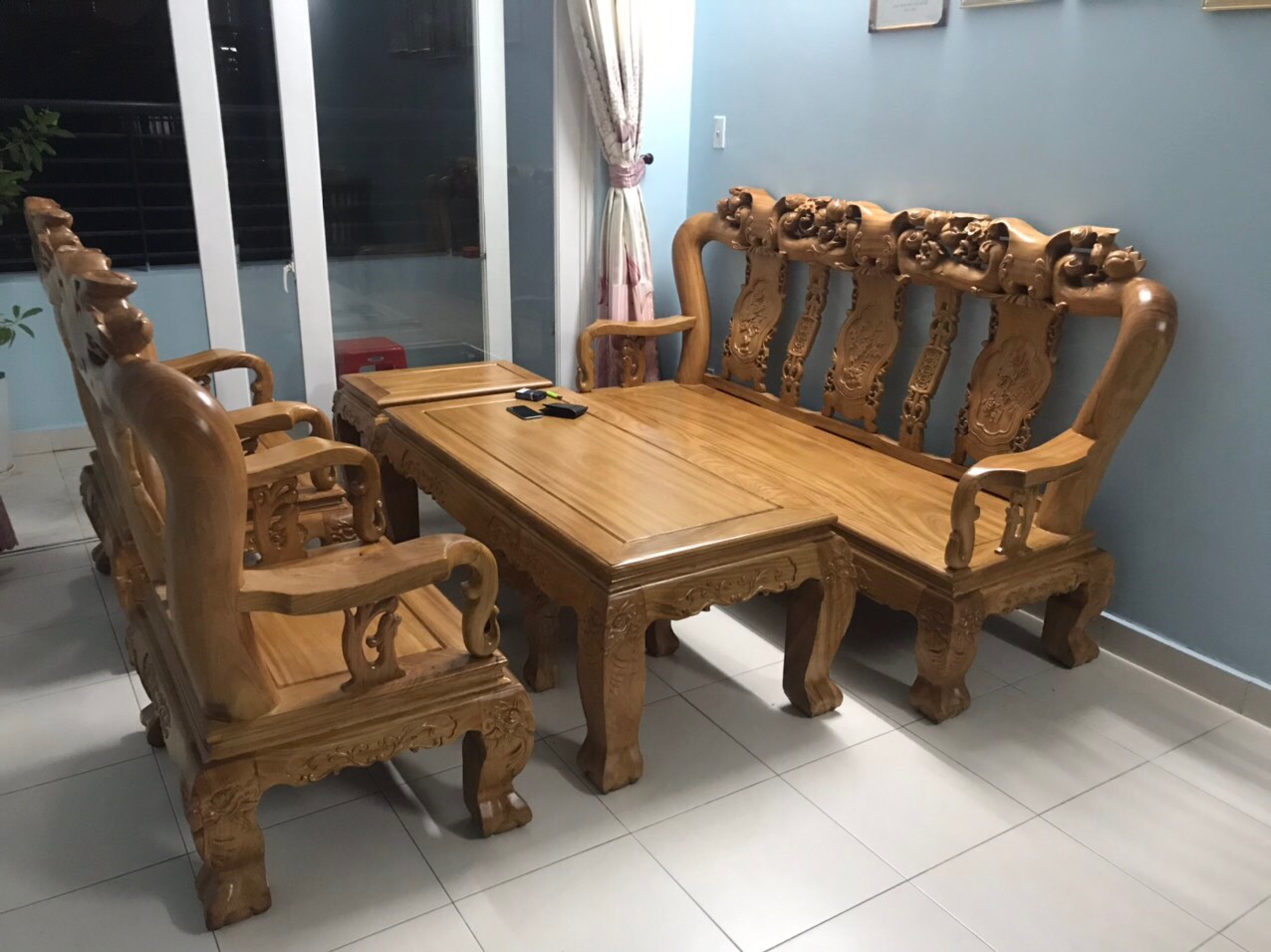 salon gỗ gõ đỏ 6 món tau 10 tay 12 