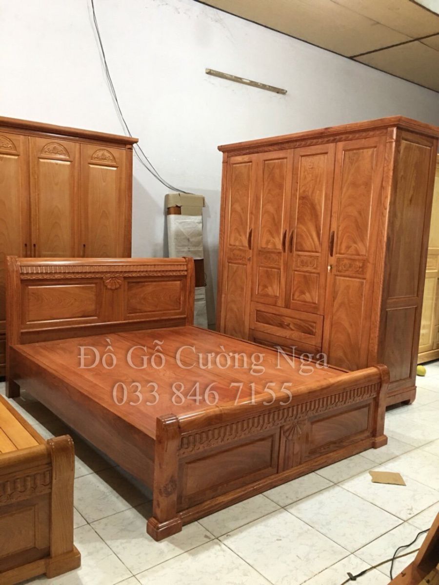 Bộ phòng ngủ giường tủ áo gỗ Hương Đá 