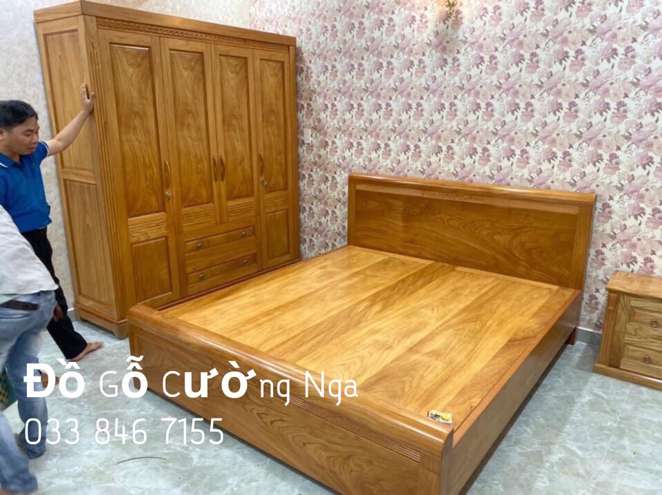 Bộ phòng ngủ - giường - tủ áo gỗ gõ đỏ giao khách tại Gò Vấp