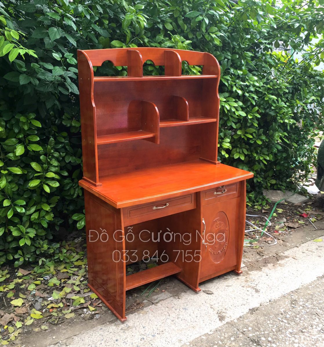 bàng học gỗ thông kèm giá sách 
