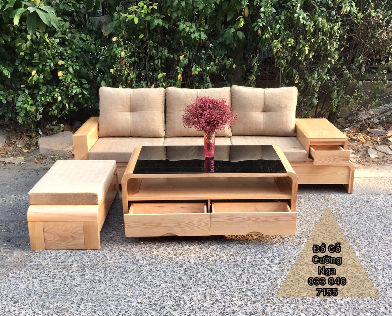 sofa gỗ sồi nga 